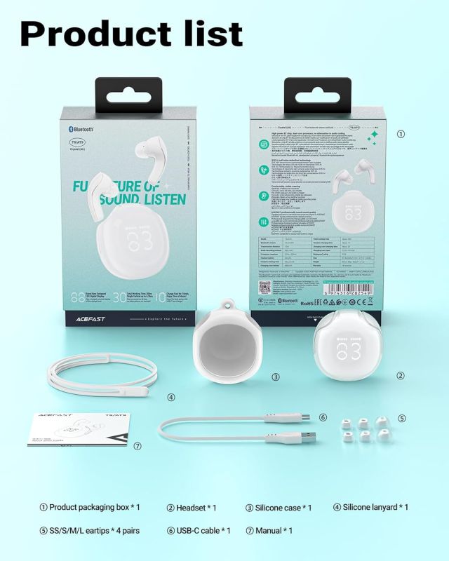 Навушники TWS Acefast T9 porcelain white (6974316282549)