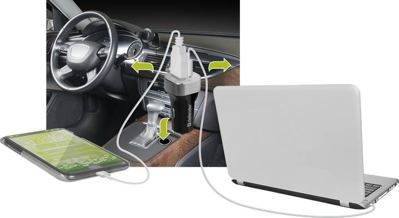 Автозарядка 2xUSB 27W (USB-C + USB-A) UCG-01 5V/5.4A Defender (83569)
