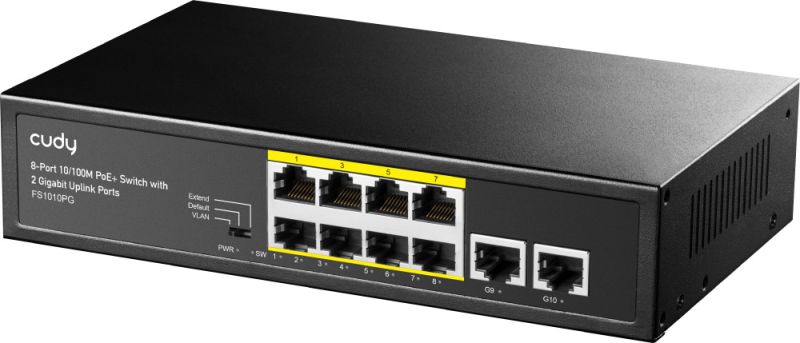 Комутатор Cudy , 8 портовий 10/100M PoE+ Switch with 2 Gigabit Uplink Ports 120W (FS1010PG)