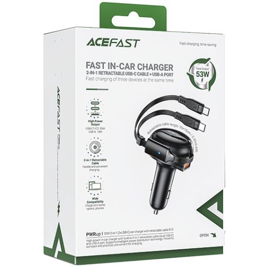 Автозарядка 3xUSB 53W (2xUSB-C+USB-A) + cable USB-C 2in1 B13 Acefast (6974316282921)
