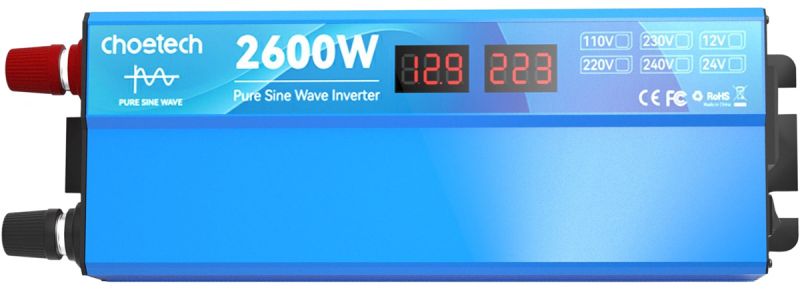 Інвертор автомобільний Choetech 12220V 2600W (1300Вт), чиста синусоїда (CJ2600Q-V2)