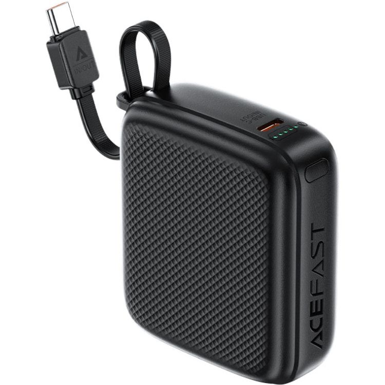 УМБ Acefast 10000mAh 20W PD,QC3.0 USB-C In/Out with build Type-C cable, M15 Black (6974316283973)