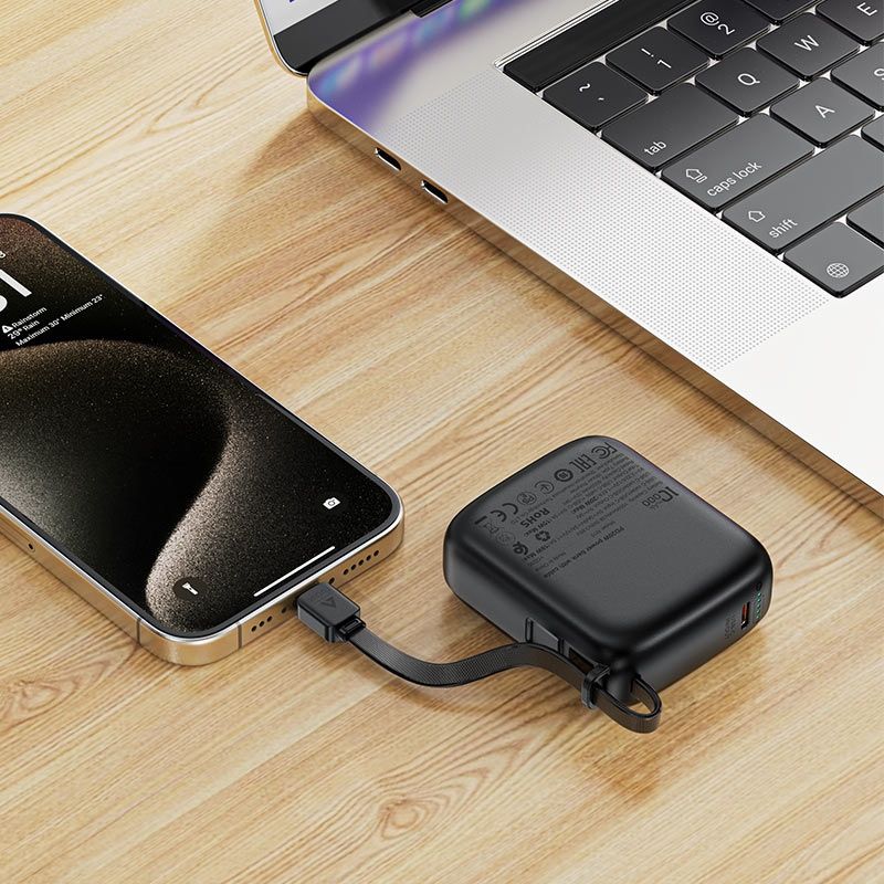 УМБ Acefast 10000mAh 20W PD,QC3.0 USB-C In/Out with build Type-C cable, M15 Black (6974316283973)
