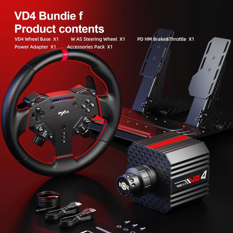Кермо і педалі PXN VD4 Bundle for PC, 12кн., подв. педалі, кермо WAS 280мм (PXN-VD4 Bundle EU)
