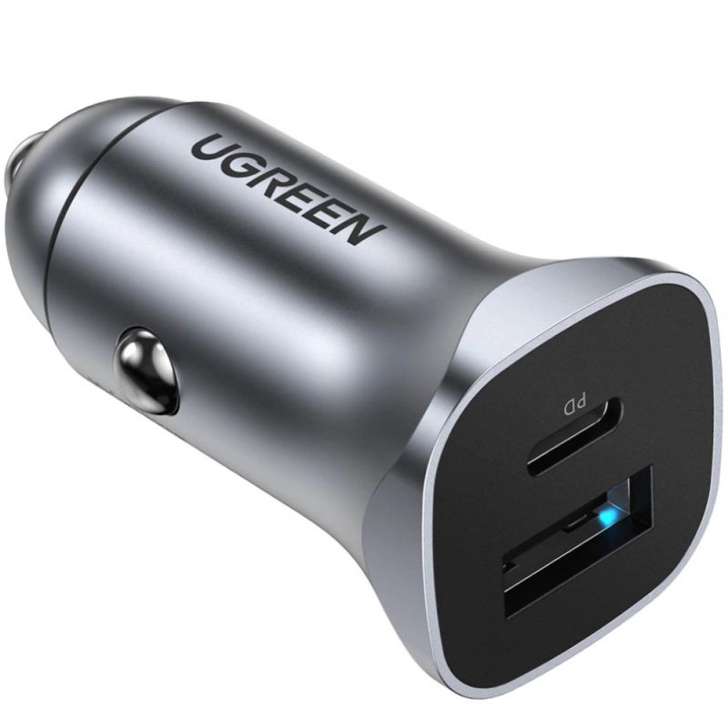 Автозарядка 2xUSB 30W (USB-A + USB-C) QC 4.0 Сіра (EC305) UGREEN (25845)