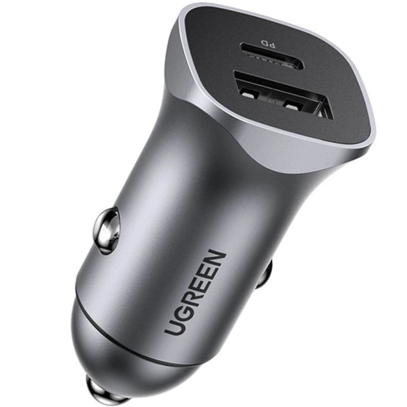 Автозарядка 2xUSB 30W (USB-A + USB-C) QC 4.0 Сіра (EC305) UGREEN (25845)