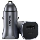 Автозарядка 2xUSB 30W (USB-A + USB-C) QC 4.0 Сіра (EC305) UGREEN (25845)