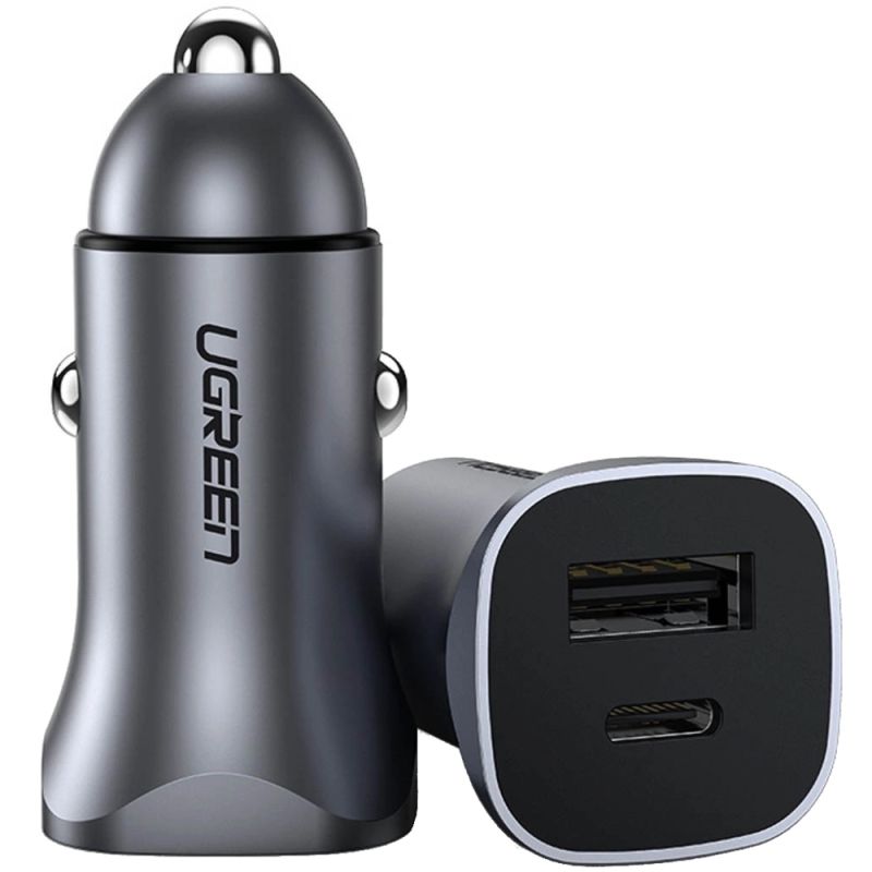 Автозарядка 2xUSB 30W (USB-A + USB-C) QC 4.0 Сіра (EC305) UGREEN (25845)