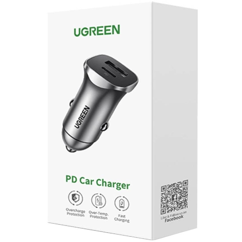 Автозарядка 2xUSB 30W (USB-A + USB-C) QC 4.0 Сіра (EC305) UGREEN (25845)