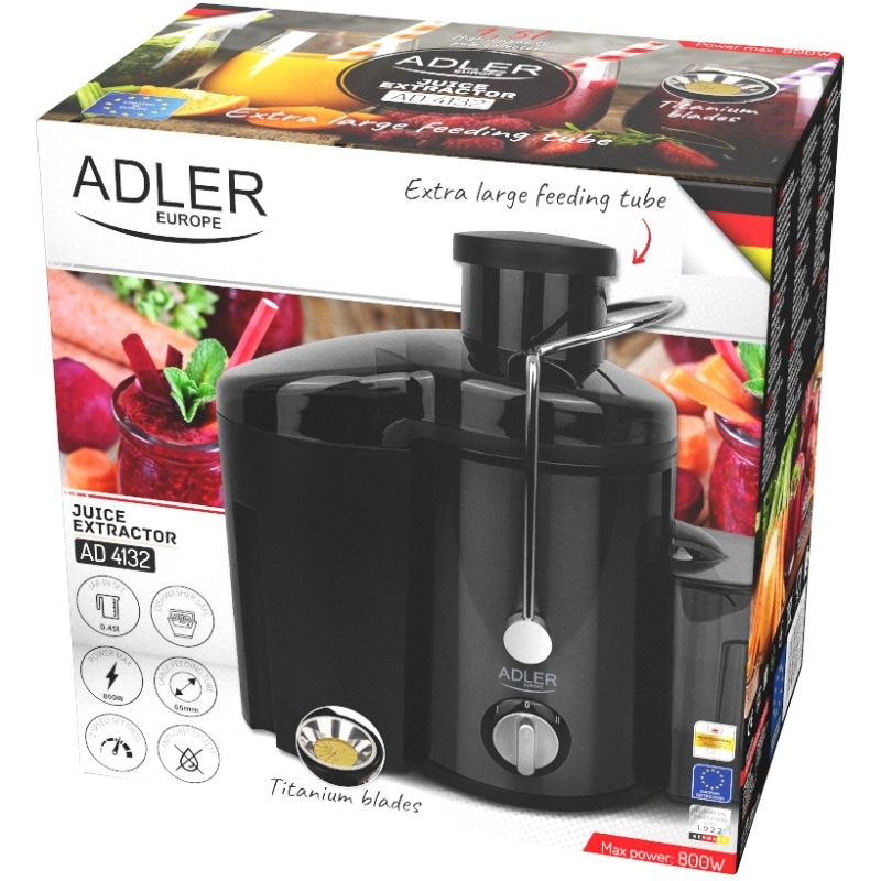 Соковитискач Adler AD 4132 dark inox 600Вт/ контейнер для соку-0,45л/ контейнер для м'якоті-1,5л (AD4132)