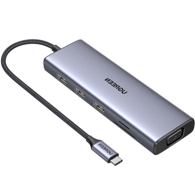 Док-станція USB3.1 Type-C --> HDMI 4K30Hz/VGA/USB 3.0х3/RJ45/SD/TF/PD 100W 9-in-1 CM498 Ugreen (15600)