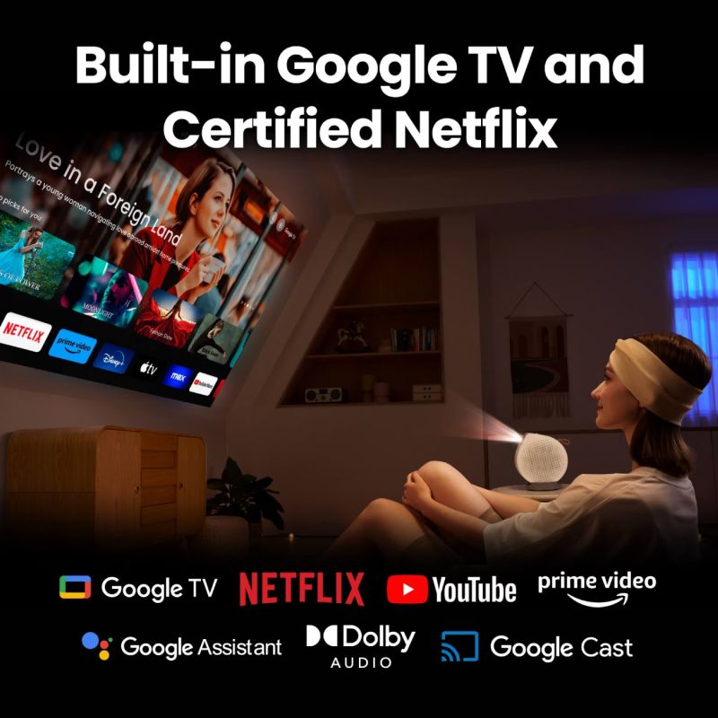Проєктор BENQ GV50, лазерний,DLP,1080P,ANSI 500Lm,100000:1,Android11,HDMI,USB,Wi-Fi,BT5.0,16:9,білий (9H.JSR77.59E)