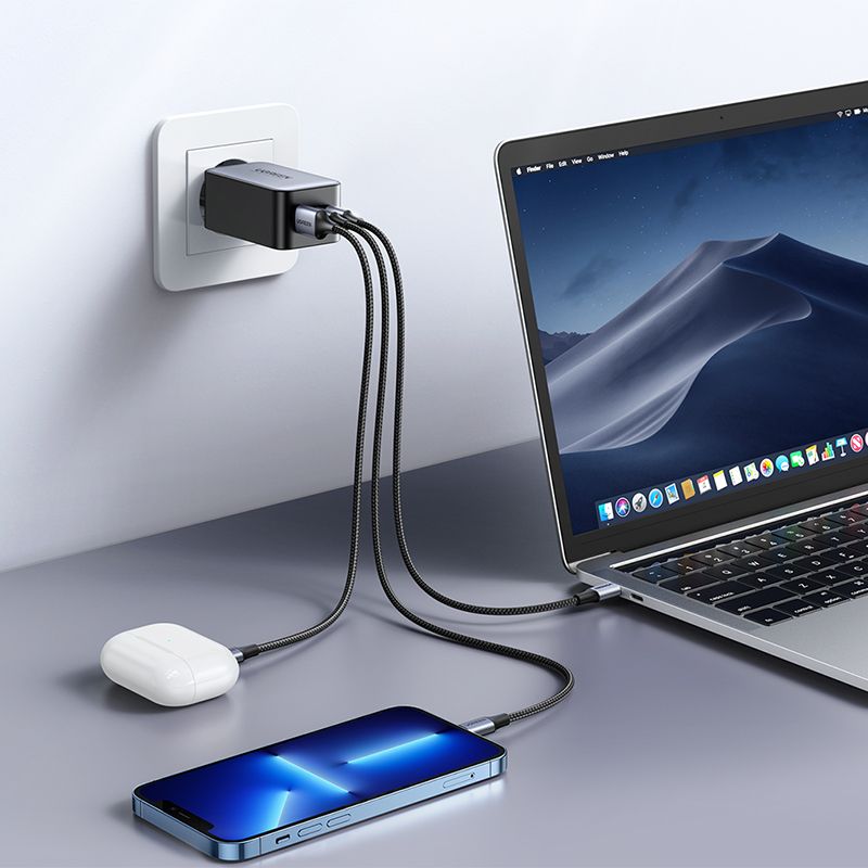 Зарядний пристрій 3xUSB 65W (2хUSB-C+USB-A) Gan CD244 Сірий Ugreen (10335)