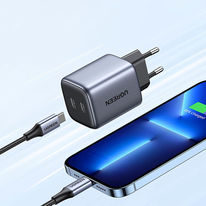 Зарядний пристрій 2xUSB 45W (2xUSB-C) Gan PD 25W+20W, CD294 Ugreen Сірий (90573)
