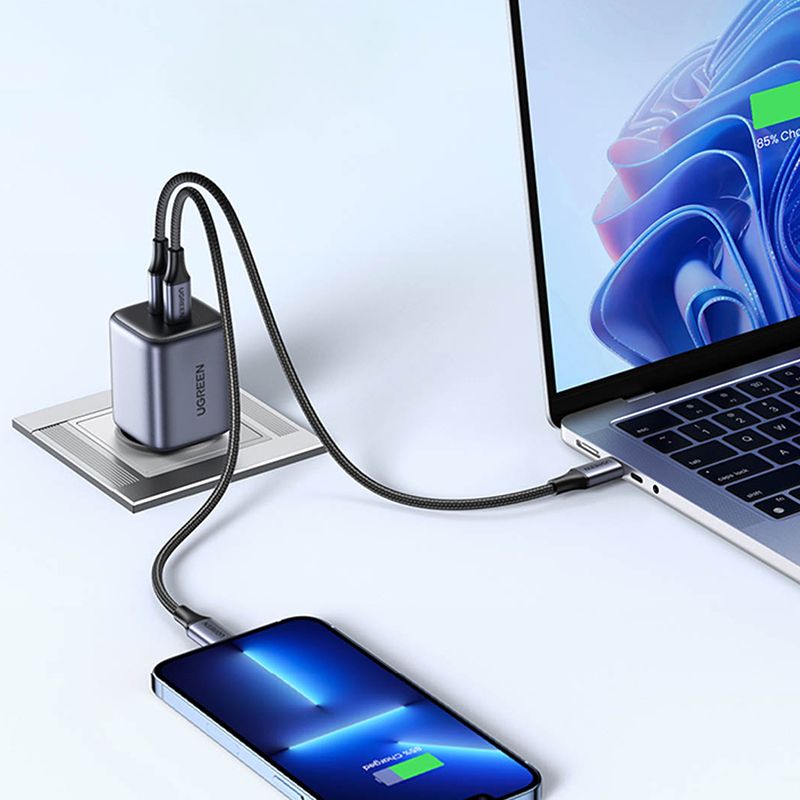 Зарядний пристрій 2xUSB 45W (2xUSB-C) Gan PD 25W+20W, CD294 Ugreen Сірий (90573)