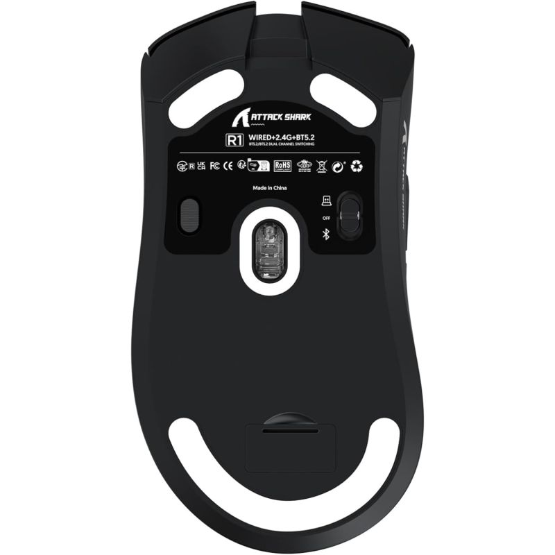 Мишка Attack Shark R1, Wireless/Bluetooth, 18000dpi, (PAW3311), 6кн., Black (R1B_AS)