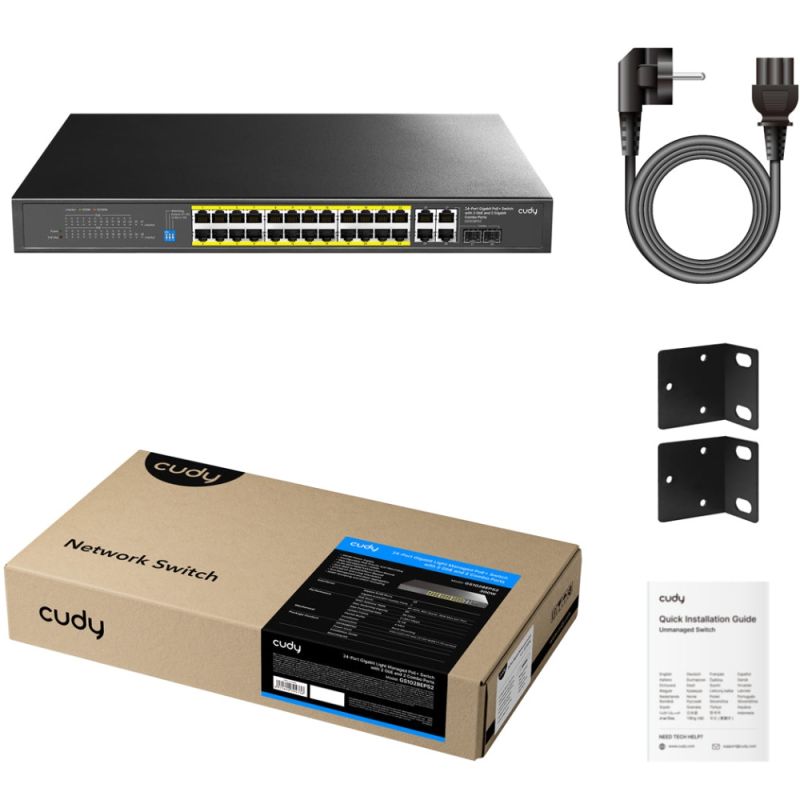 Комутатор Cudy GS1028EPS2, 24-Port Gigabit Light Managed PoE+ Switch with 2 SFP 300W (GS1028EPS2)