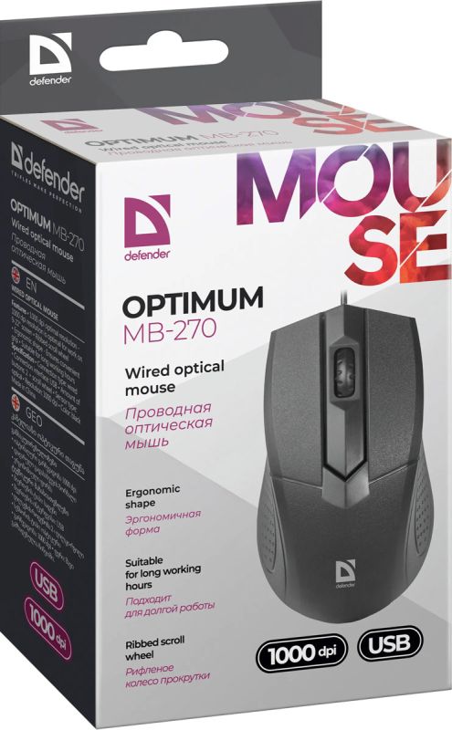 Мишка Defender Optimum MB-270, 3кн., 1000dpi, чорна (52270)