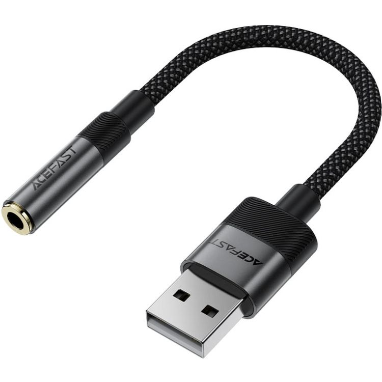 Перехідник USB-A --> 3.5 mm 15cm audio converter J13 Acefast black (6974316285298)
