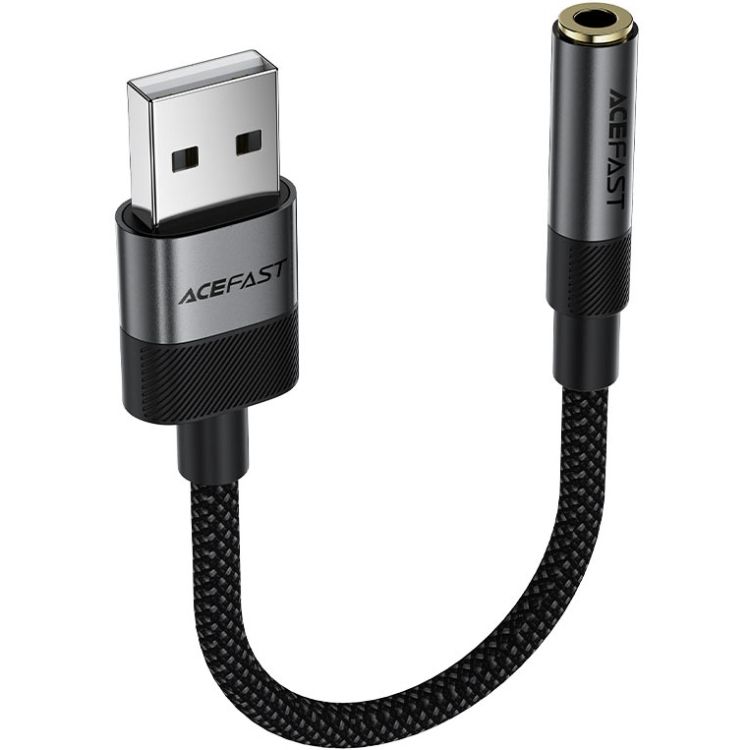 Перехідник USB-A --> 3.5 mm 15cm audio converter J13 Acefast black (6974316285298)