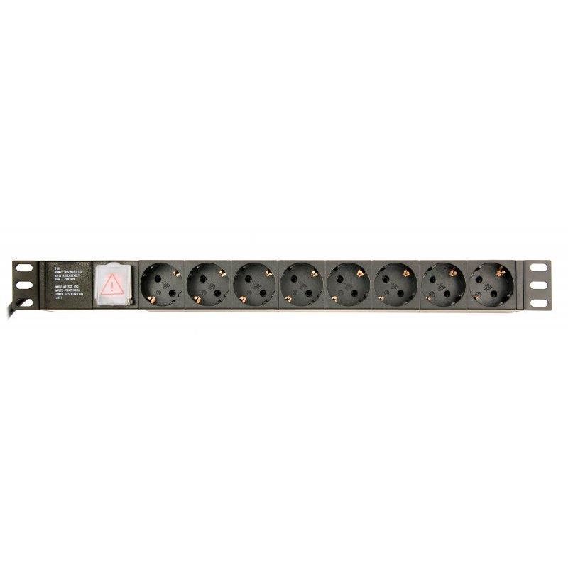 Блок розеток EnerGenie 19" 1U алюм. корп.,  8 розеток,  16A, 3м, черный, вилка Schuko (EG-PDU-014)