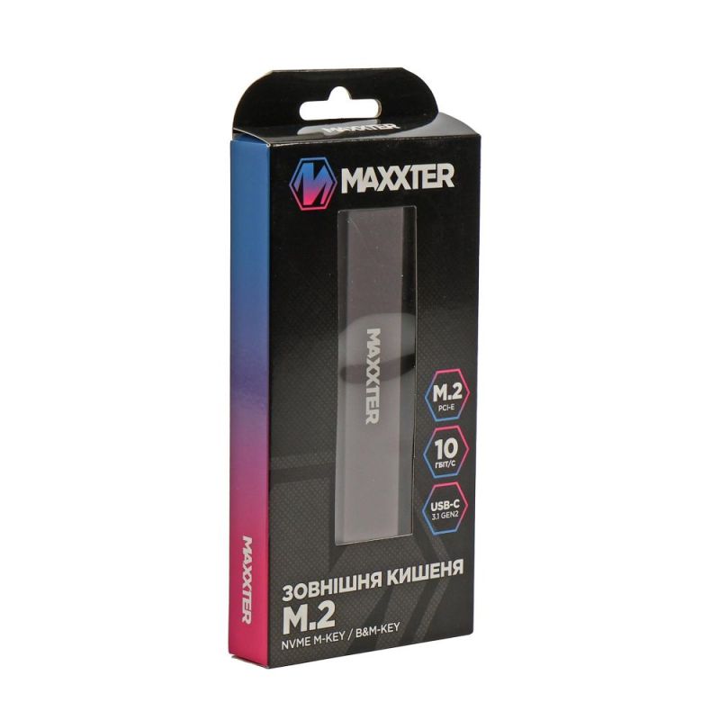 Внешний карман Maxxter M.2 NVMe PCIe, USB 3.1 Type-C Gen2, Metal, Black (EHDE-2280S-02)
