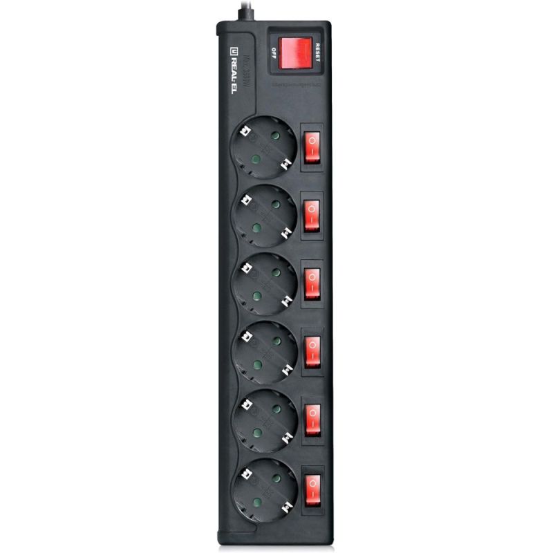 Фільтр живлення REAL-EL RS-6 Extra 1.8 м чорний (EL122300001)