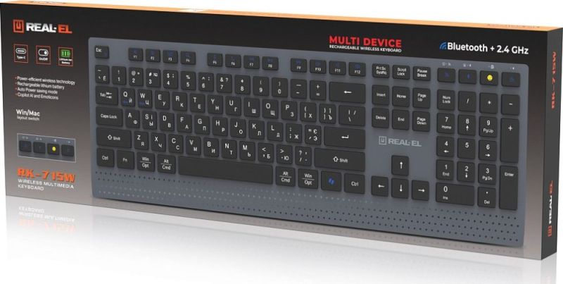 Клавіатура бездротова REAL-EL RK-715W (EL123100051)
