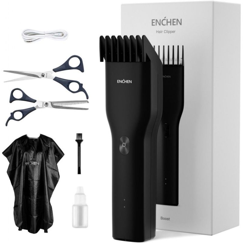 Машинка для стрижки Xiaomi + Пеньюар і ножниці (Enchen Boost Black Set)