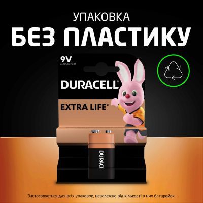 Батарейка Duracell 9V щелочная 1шт. в упаковке (5000394066267 / 81483681)