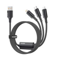 Кабель Essager Simple 3 in 1 USB - MicroUSB+USB Type-C+Lightning (M/M), 100W, 1.2 м Black (EXCMTL-JJ01-P)