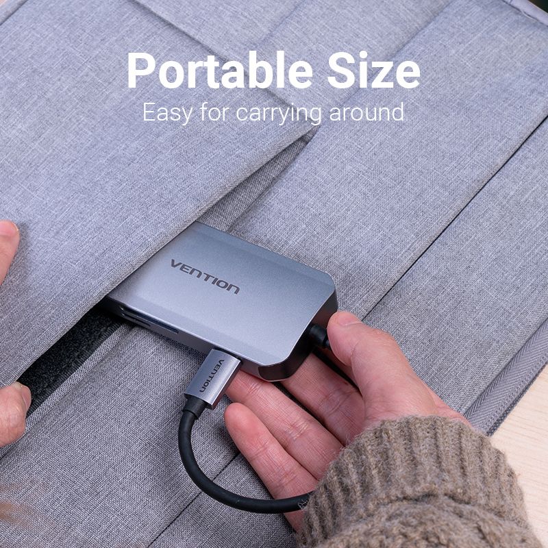 Док станція USB3.1 Type-C --> USBx3,3.0/SD/TF/PD 100W 6-in-1 Vention (TNHHB)