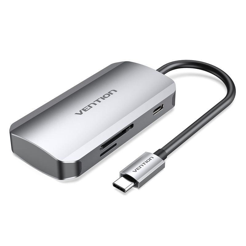 Док станція USB3.1 Type-C --> USBx3,3.0/SD/TF/PD 100W 6-in-1 Vention (TNHHB)