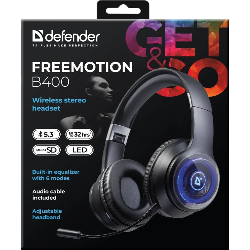 Гарнітура Defender FreeMotion B400 Bluetooth+3,5мм,гнучкий мікрофон, LED, Black (63400)