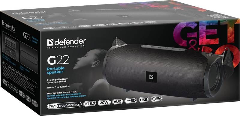 Акустична система 1.0 Defender G22 20W, BT/FM/TF/USB/AUX/TWS (65122)