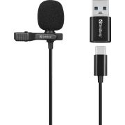 Мікрофон петличний Sandberg Streamer USB Clip USB-A/USB-C, провідний, кабель 3м, чорний (126-40)