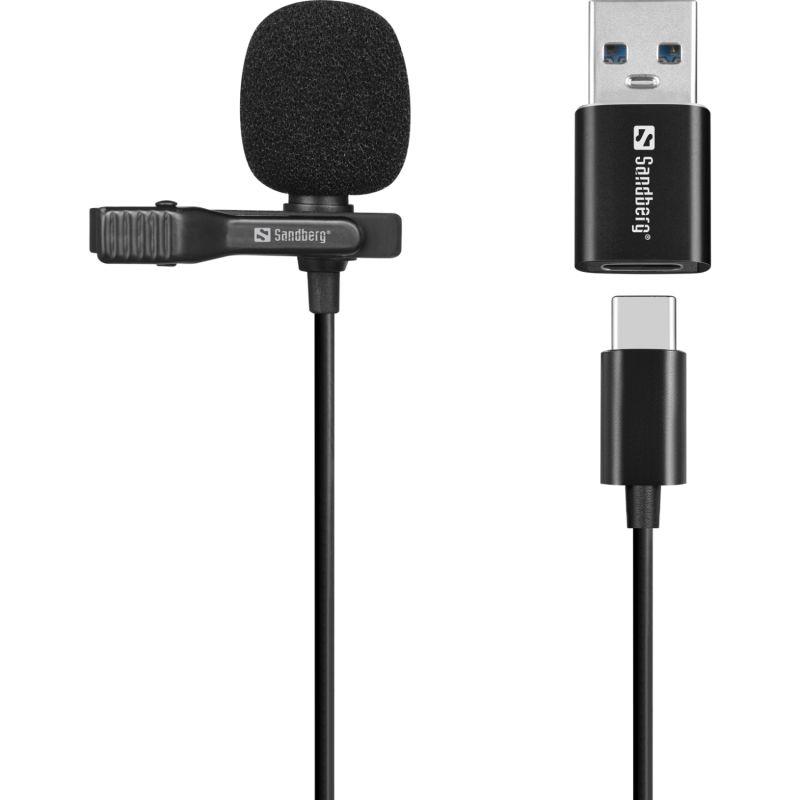 Мікрофон петличний Sandberg Streamer USB Clip USB-A/USB-C, провідний, кабель 3м, чорний (126-40)