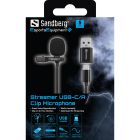 Мікрофон петличний Sandberg Streamer USB Clip USB-A/USB-C, провідний, кабель 3м, чорний (126-40)