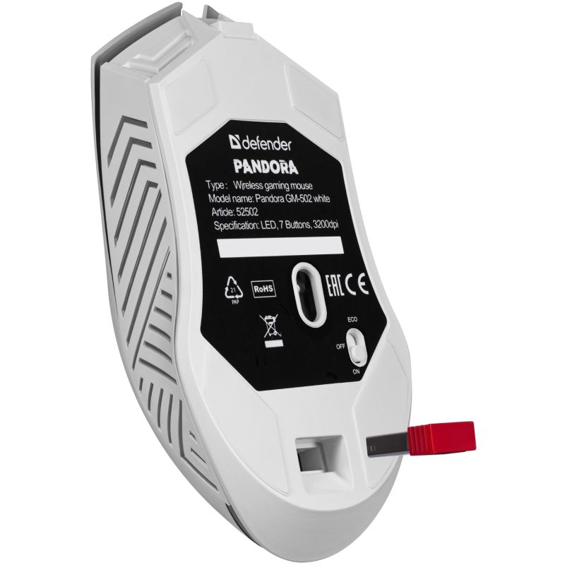 Мишка Defender Pandora GM-502, бездротова, ігрова, 7кн., 3200 dpi., 500 mAh, біла (52502)