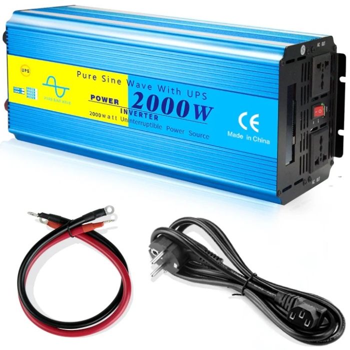 Інвертор Choetech з зарядкою, функція ДБЖ 12220V 2000Вт, LiFePO₄/Li-ion/AGM/GEL, чиста синусоїда (INV-C2000WUPS-EU)