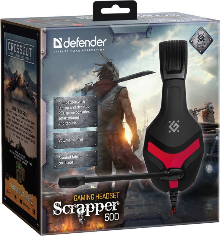 Ігрова гарнітура Defender Scrapper 500 кабель 2м, червоно-чорна (64500)