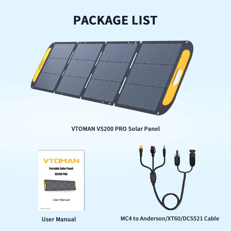 Сонячна панель Vtoman 200W Pro 48V IP67 MC-4/Anderson/XT60/DC5521 (VS200 Pro)