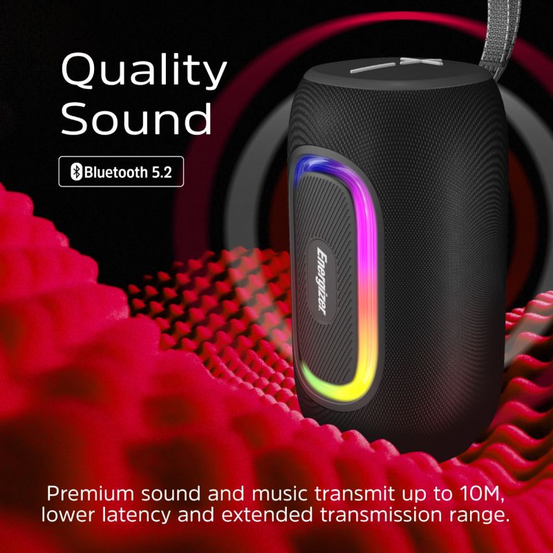 Акустична система 1.0 Energizer 16Вт Bluetooth 5.2/MicroSD/USB/AUX/FM,IPX65, чорна (BTS163)
