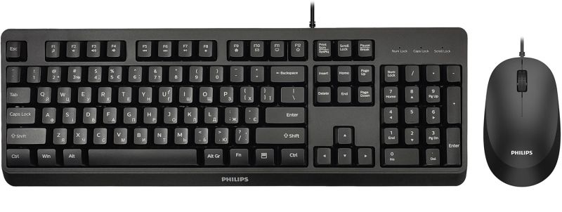 Комплект дротовий Philips 6207 (клавіатура + мишка) UA чорний (SPT6207BL/00)