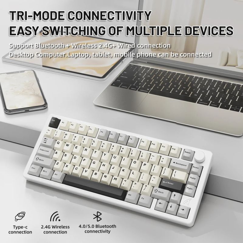 Клавіатура ігрова механічна Attack Shark X86 82кл.RGB,Wireless,Matcha Switch, Starlight White (X86SW_AS)