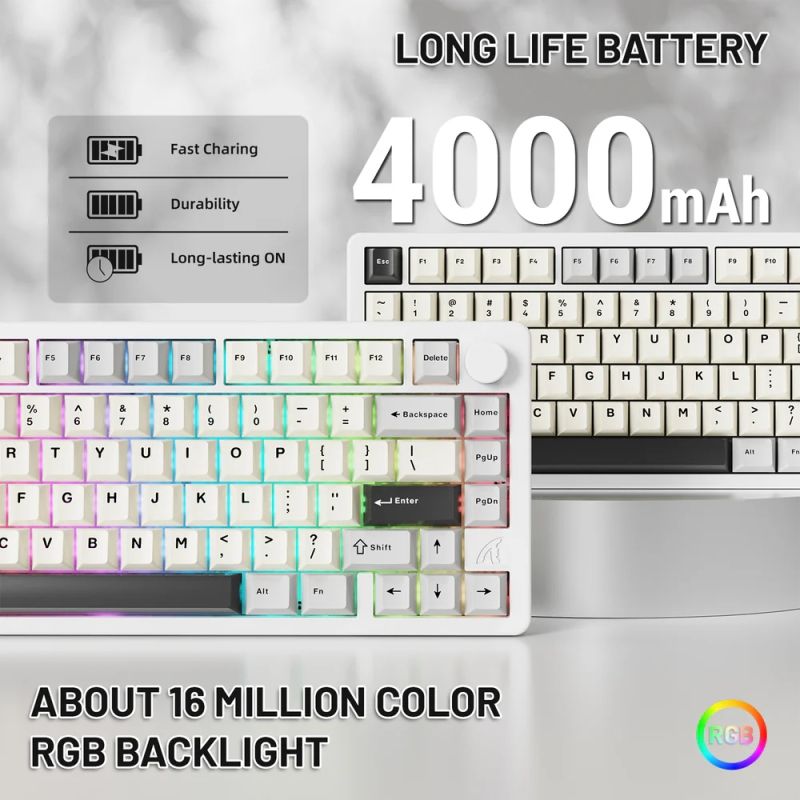 Клавіатура ігрова механічна Attack Shark X86 82кл.RGB,Wireless,Matcha Switch, Starlight White (X86SW_AS)
