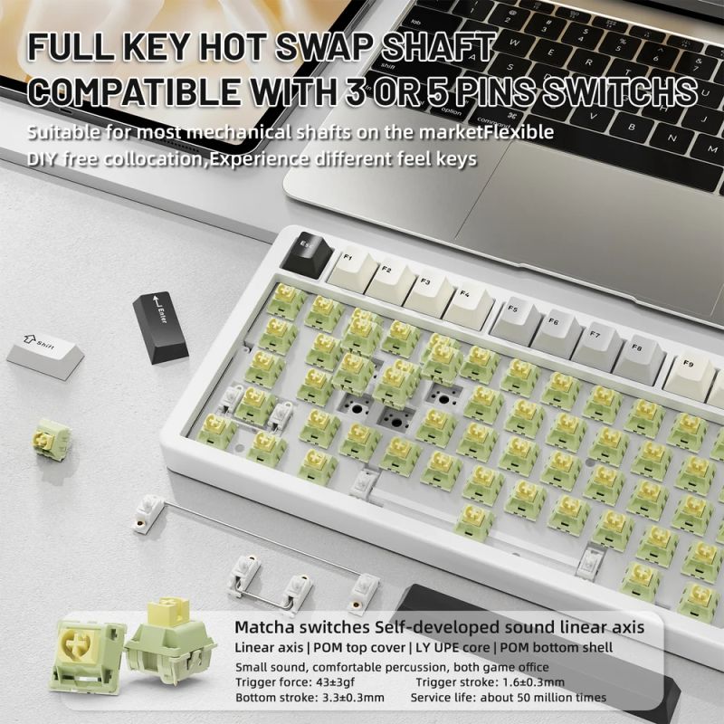 Клавіатура ігрова механічна Attack Shark X86 82кл.RGB,Wireless,Matcha Switch, Starlight White (X86SW_AS)