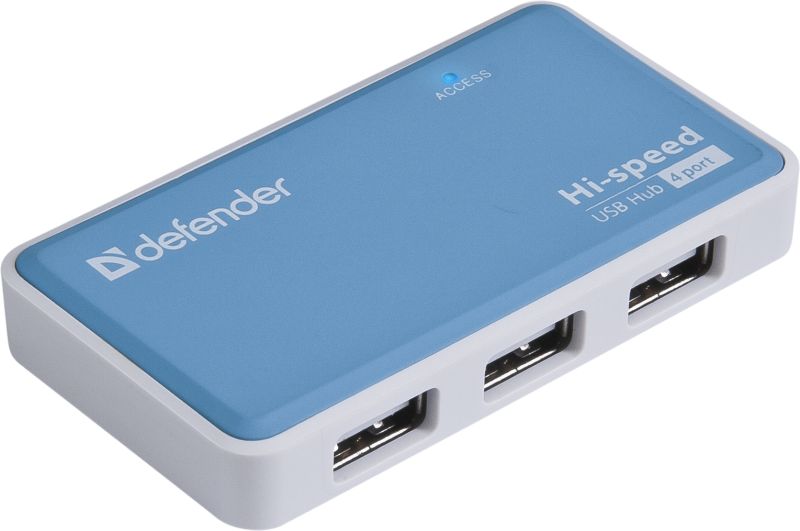 Хаб USB 2.0 -> 4xUSB 2.0 active, White-Blue Defender (83503)