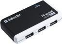 Хаб USB 2.0 -> 4xUSB 2.0 passive, Black-White Defender (83504)
