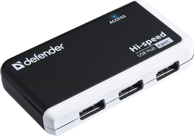 Хаб USB 2.0 -> 4xUSB 2.0 passive, Black-White Defender (83504)